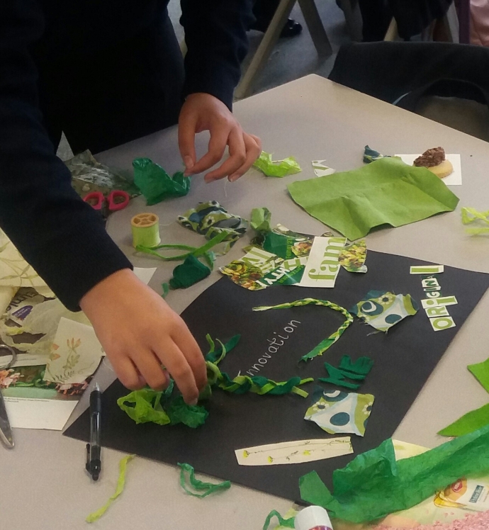Pupil making a banner 