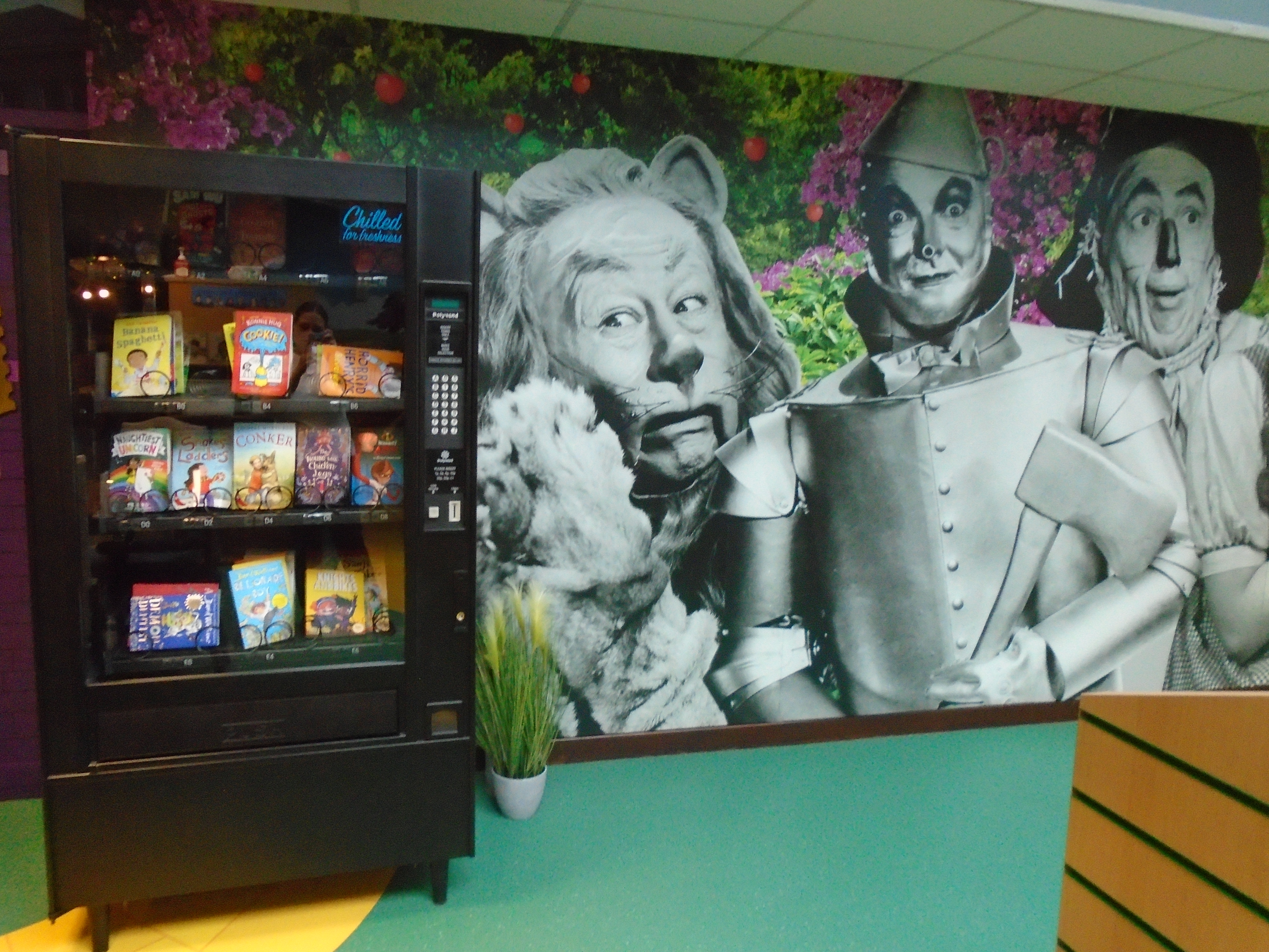A vending machine full of books in Race Leys Junior School library